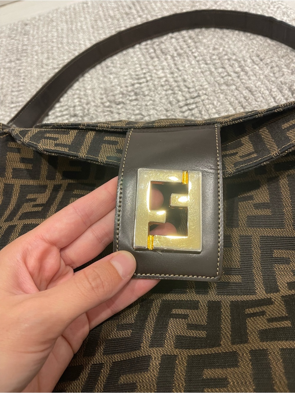 Vintage Fendi Mama Baguette Zucca FF Monogram Canvas Shoulder Bag Brown - Picture 5 of 16